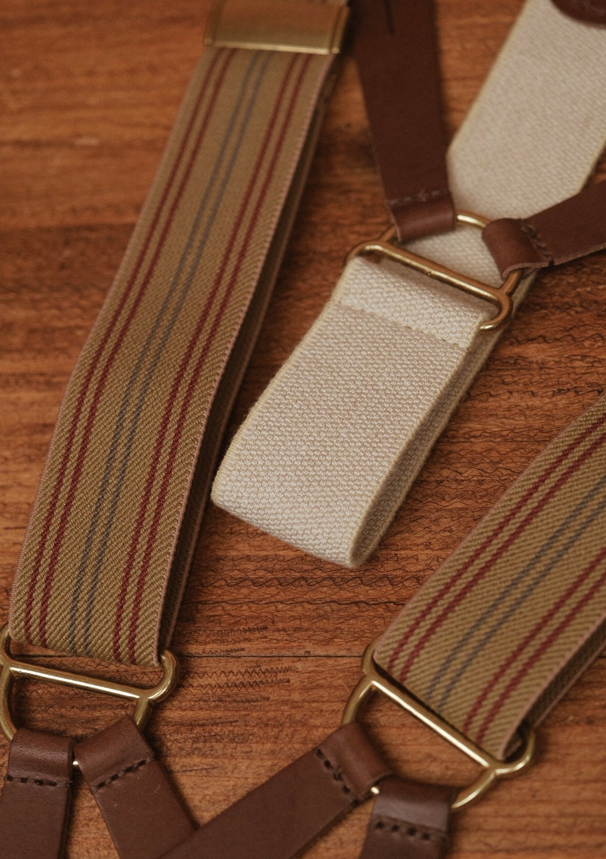 Button Braces w/ Brass Fittings - Oxford Wheat w/ Stripe