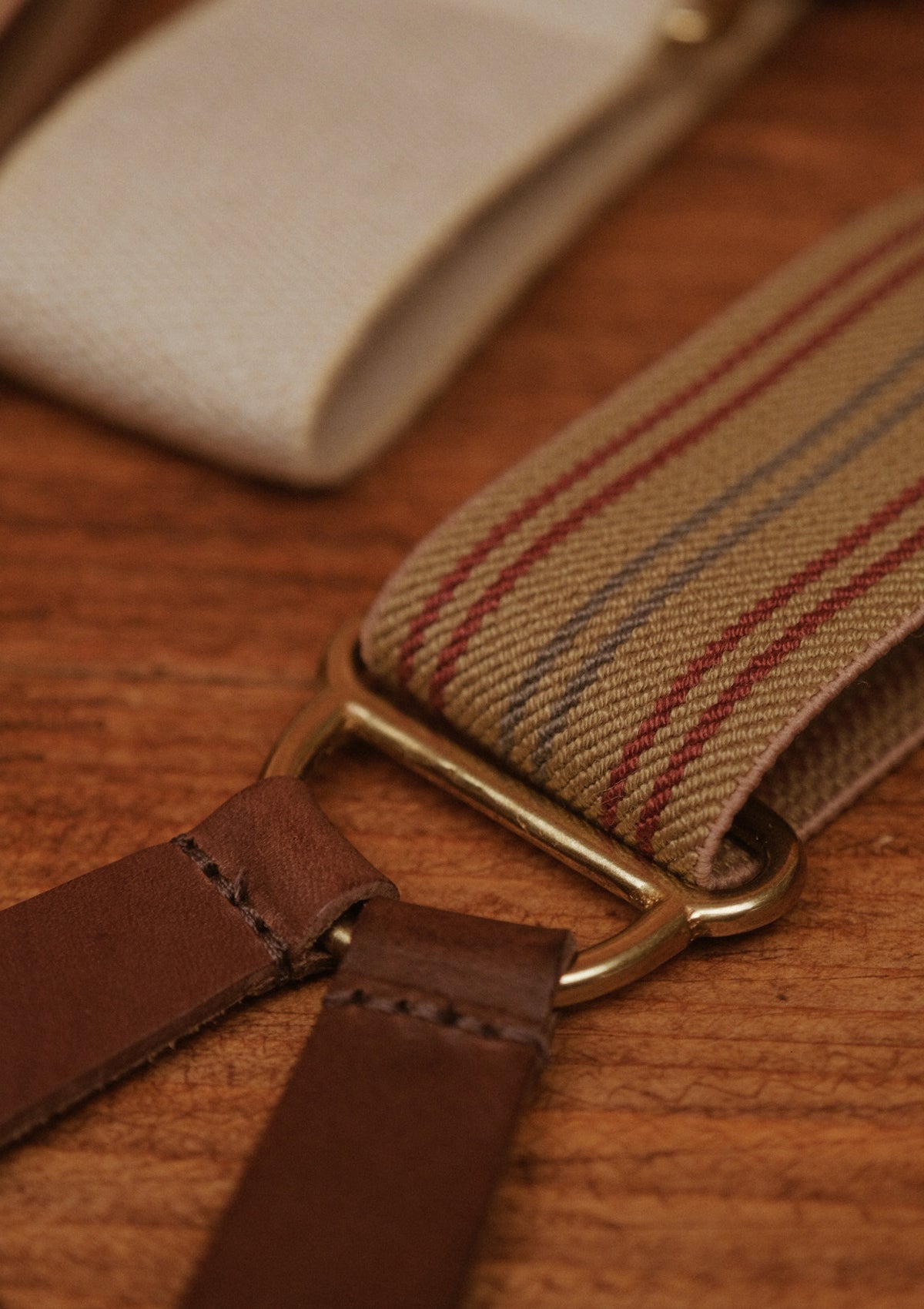 Button Braces w/ Brass Fittings - Oxford Wheat w/ Stripe