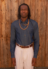 Lightweight Half Button Long Sleeve Shirt - Denim