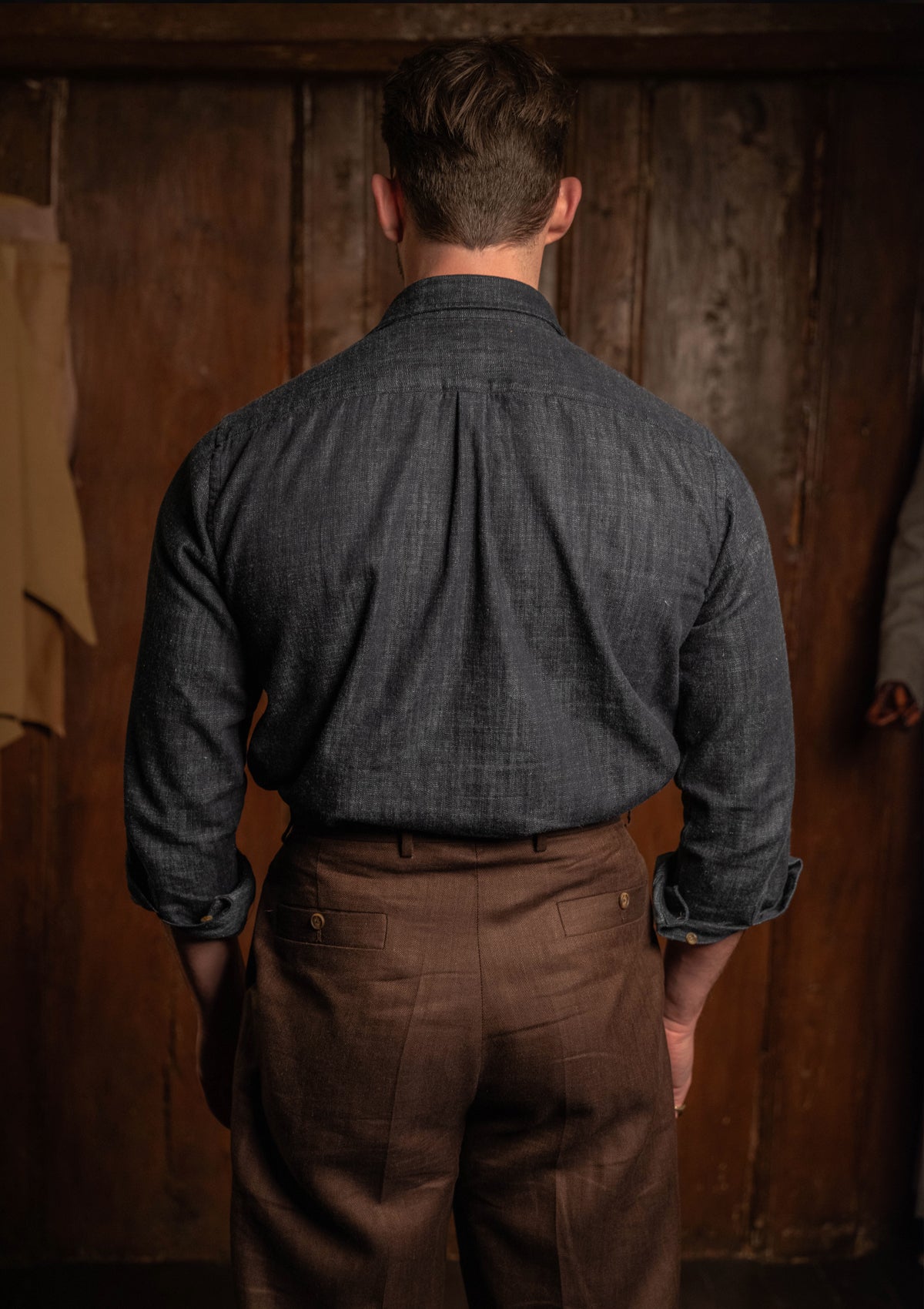 Denim Half Button Long Sleeve Workwear Shirt - Blue