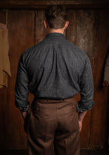 Denim Half Button Long Sleeve Workwear Shirt - Blue