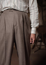 Emile Merino Wool Clark Trouser (Without Belt Loops) - Dark Brown Prince of Wales
