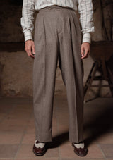 Emile Merino Wool Clark Trouser (Without Belt Loops) - Dark Brown Prince of Wales