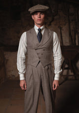 Emile Merino Wool Double Breasted Waistcoat - Dark Brown Prince of Wales