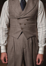 Emile Merino Wool Double Breasted Waistcoat - Dark Brown Prince of Wales