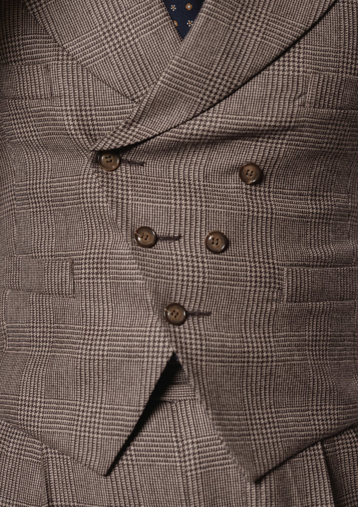 Emile Merino Wool Double Breasted Waistcoat - Dark Brown Prince of Wales