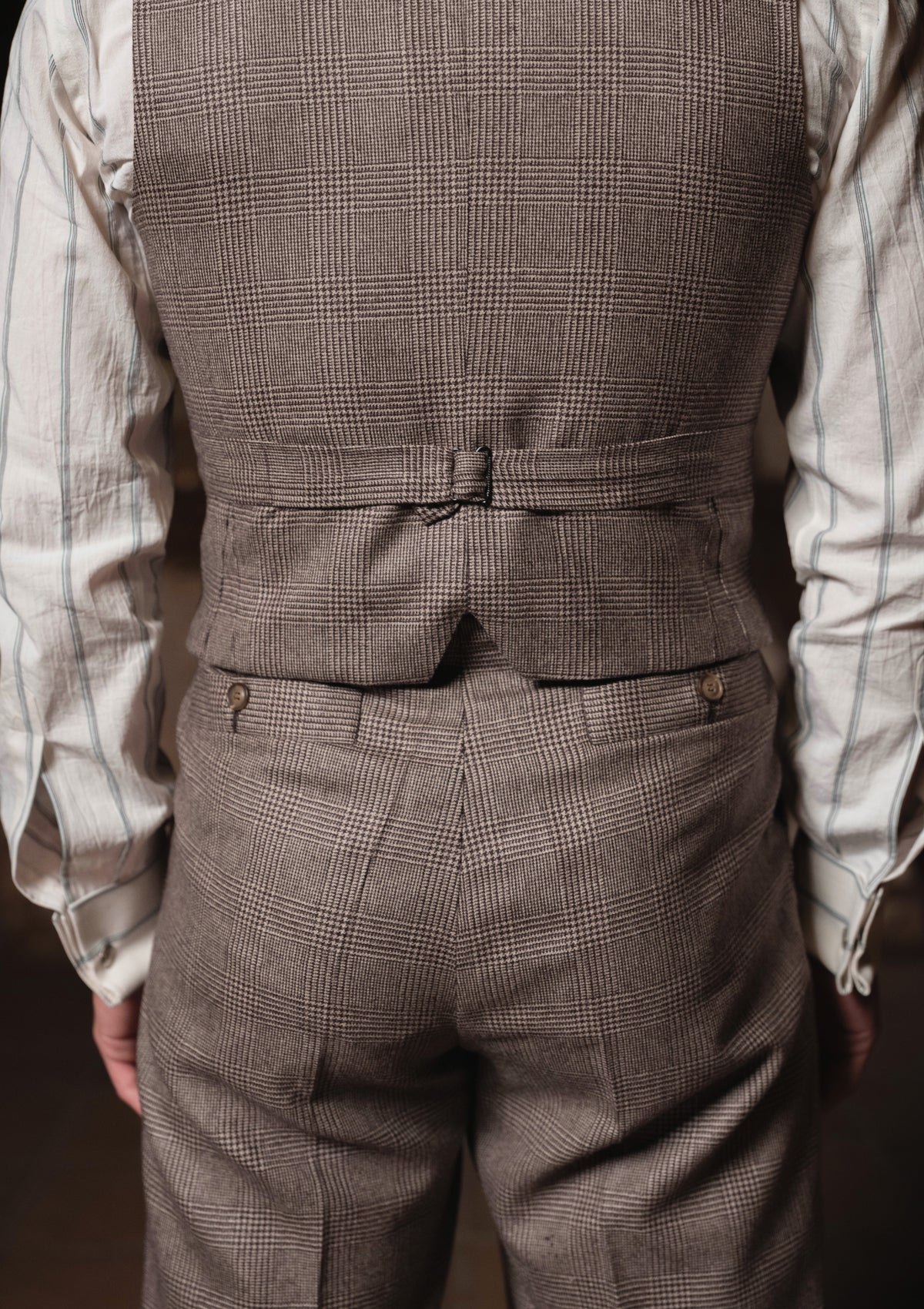 Emile Merino Wool Double Breasted Waistcoat - Dark Brown Prince of Wales