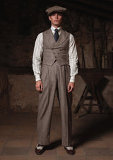 Emile Merino Wool Double Breasted Waistcoat - Dark Brown Prince of Wales