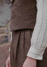 Emile Merino Wool Clark Trouser (Without Belt Loops) - Brown Micro Houndstooth