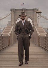 Emile Merino Wool Clark Trouser (Without Belt Loops) - Brown Micro Houndstooth