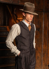 Emile Merino Wool Single Breasted Waistcoat - Tailor's Walnut Pinstripe