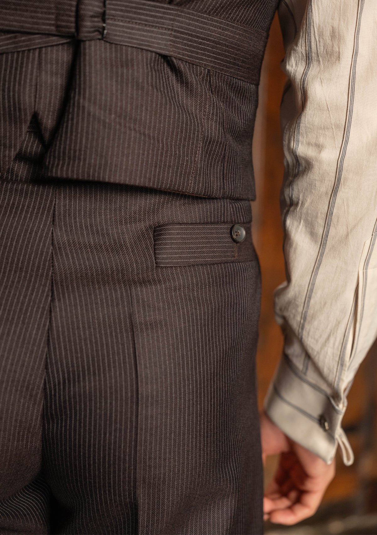 Emile Merino Wool Double Breasted Waistcoat - Tailor's Walnut Pinstripe