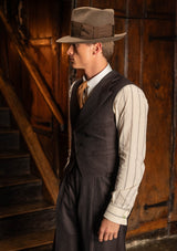 Emile Merino Wool Double Breasted Waistcoat - Tailor's Walnut Pinstripe