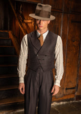 Emile Merino Wool Double Breasted Waistcoat - Tailor's Walnut Pinstripe