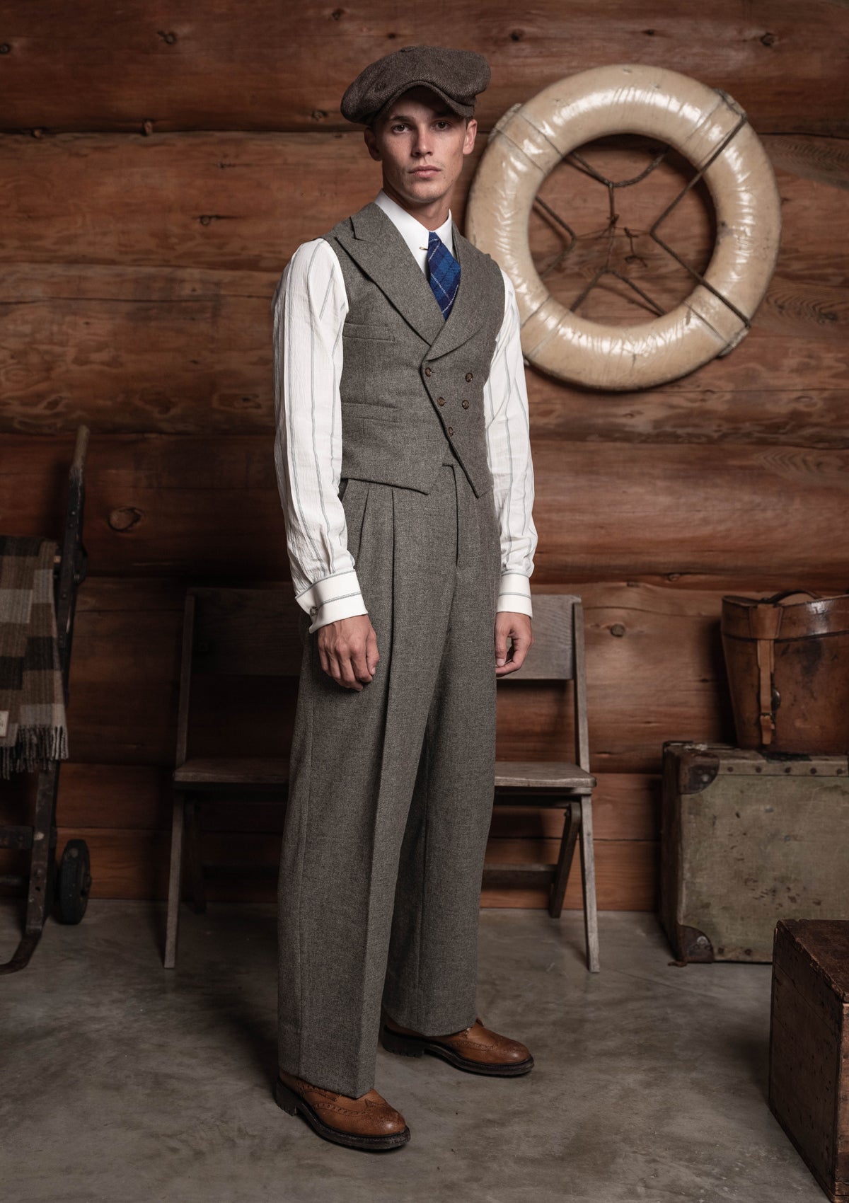 Emile Wool Flannel Double Breasted Waistcoat - Arctic Stone