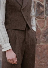 Emile Merino Wool Double Breasted Waistcoat - Brown Micro Houndstooth