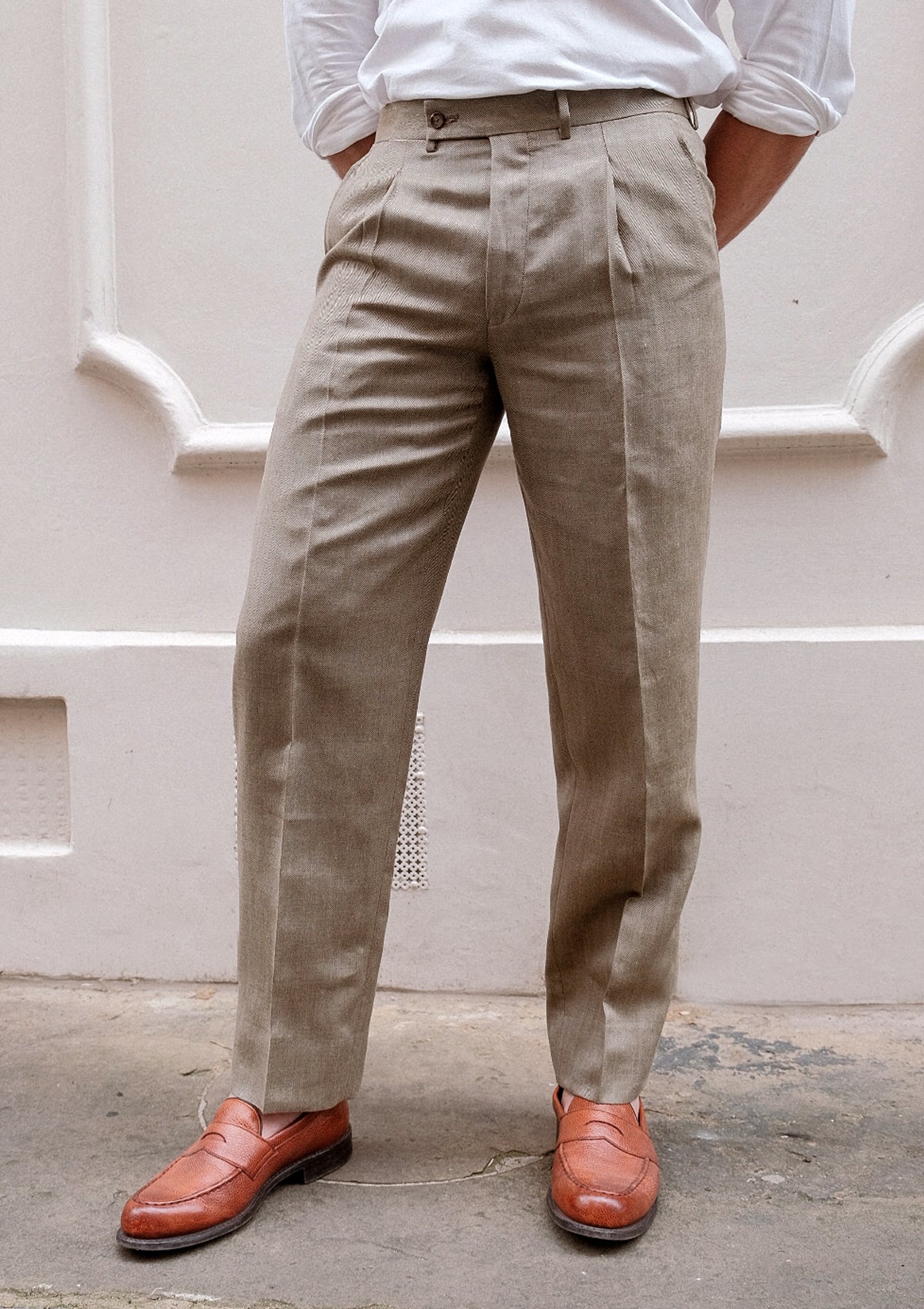 Coleman Classic Trouser - Sage Herringbone
