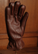 Cashmere Lined Smooth Leather Gloves - Chestnut