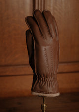 Cashmere Lined Deerskin Leather Gloves - Dark Brown