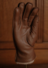Cashmere Lined Deerskin Leather Gloves - Dark Brown