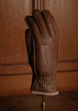 Cashmere Lined Deerskin Leather Gloves - Dark Brown