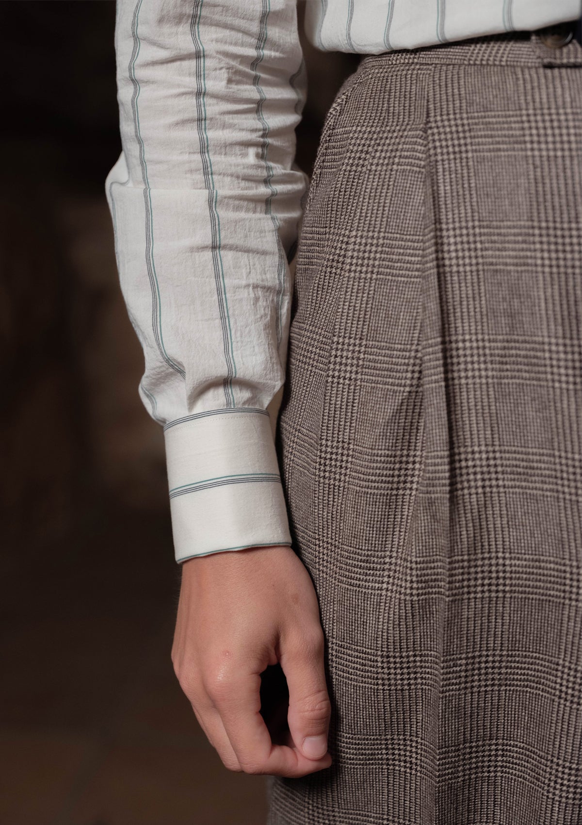 Club Collar Japanese Cotton Shirt - Wide Green Pinstripe