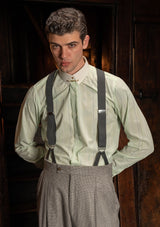 Grandad Collar Cotton Shirt - Green Stripe