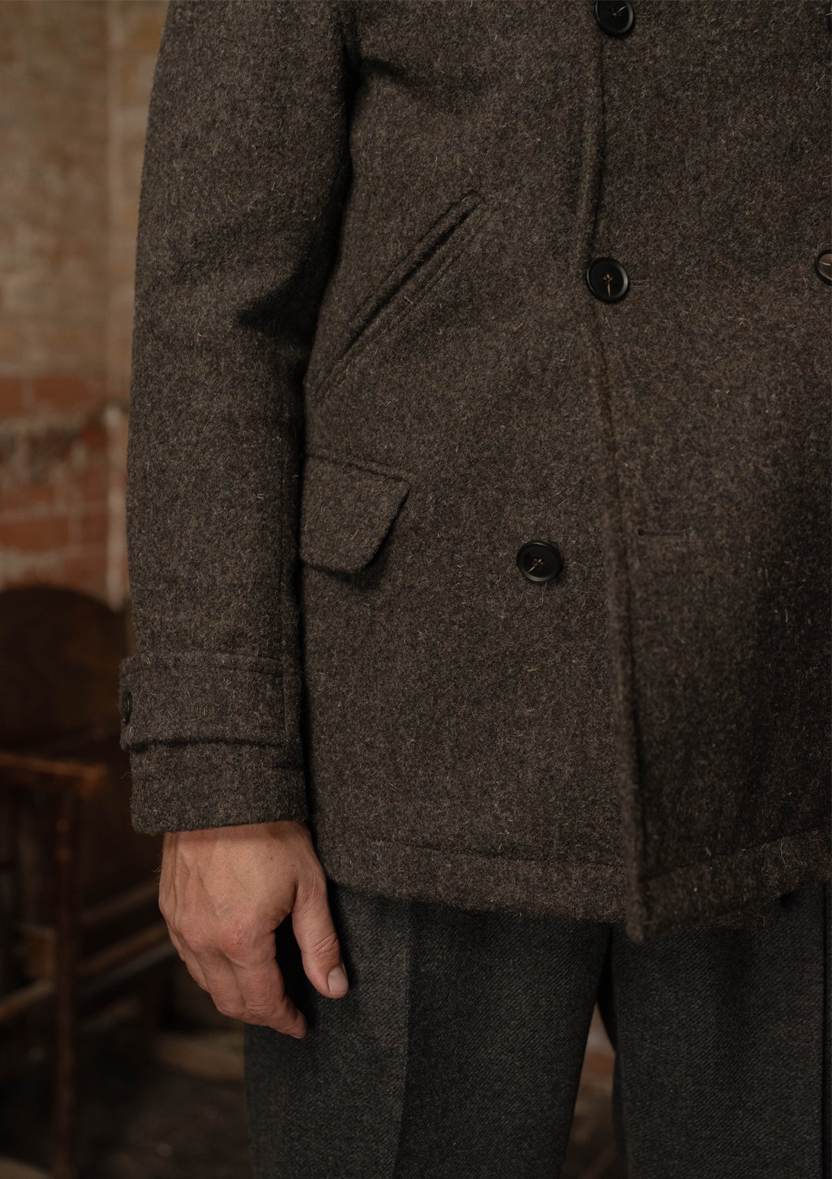 Storm-Collar Pure Wool Pea Coat - Ashmore Flint