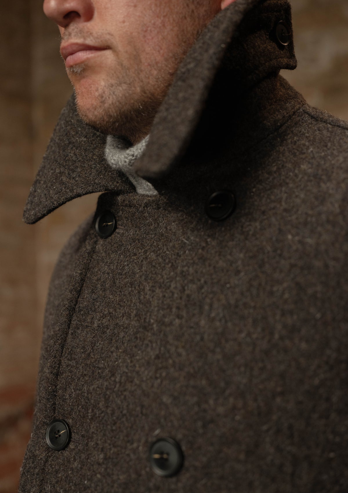 Storm-Collar Pure Wool Pea Coat - Ashmore Flint