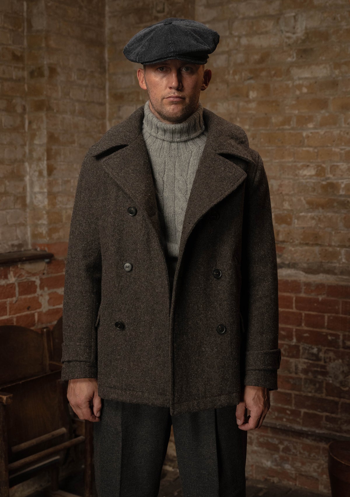 Storm-Collar Pure Wool Pea Coat - Ashmore Flint