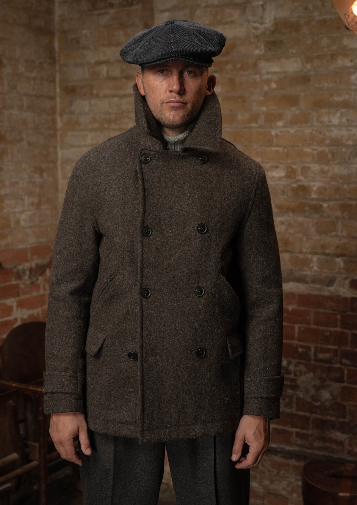Storm-Collar Pure Wool Pea Coat - Ashmore Flint
