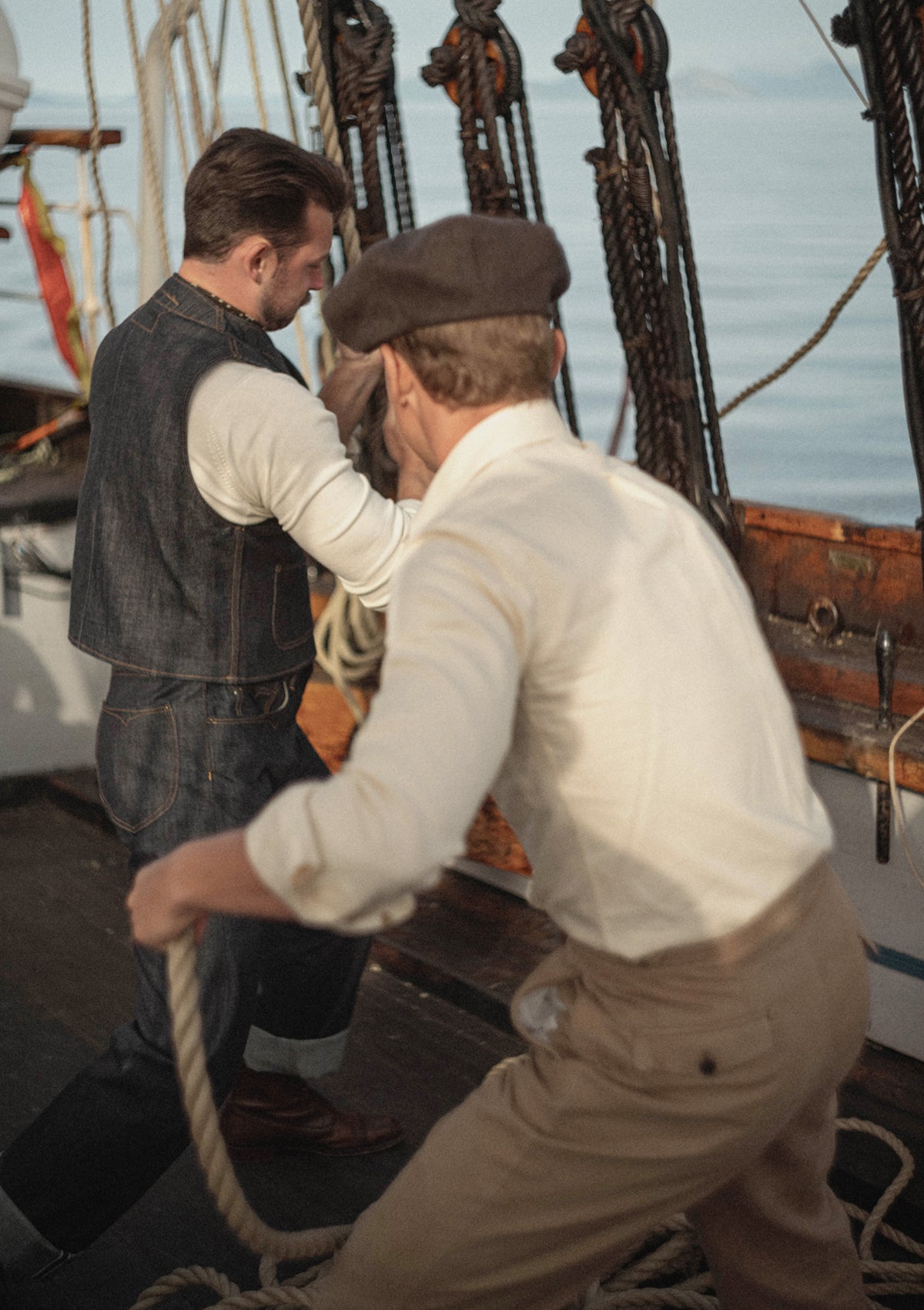 Denim Half Button Long Sleeve Workwear Shirt - Salted Sail