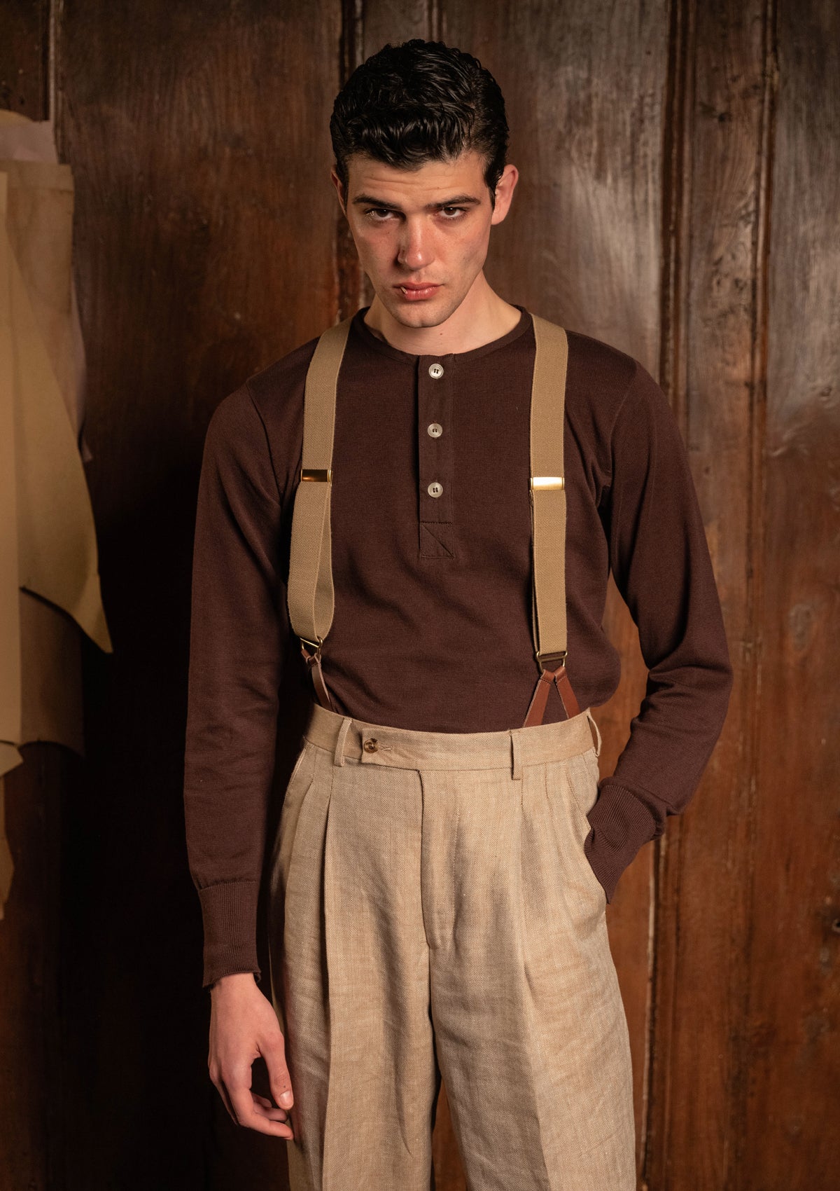 Long Sleeve Henley - Tobacco