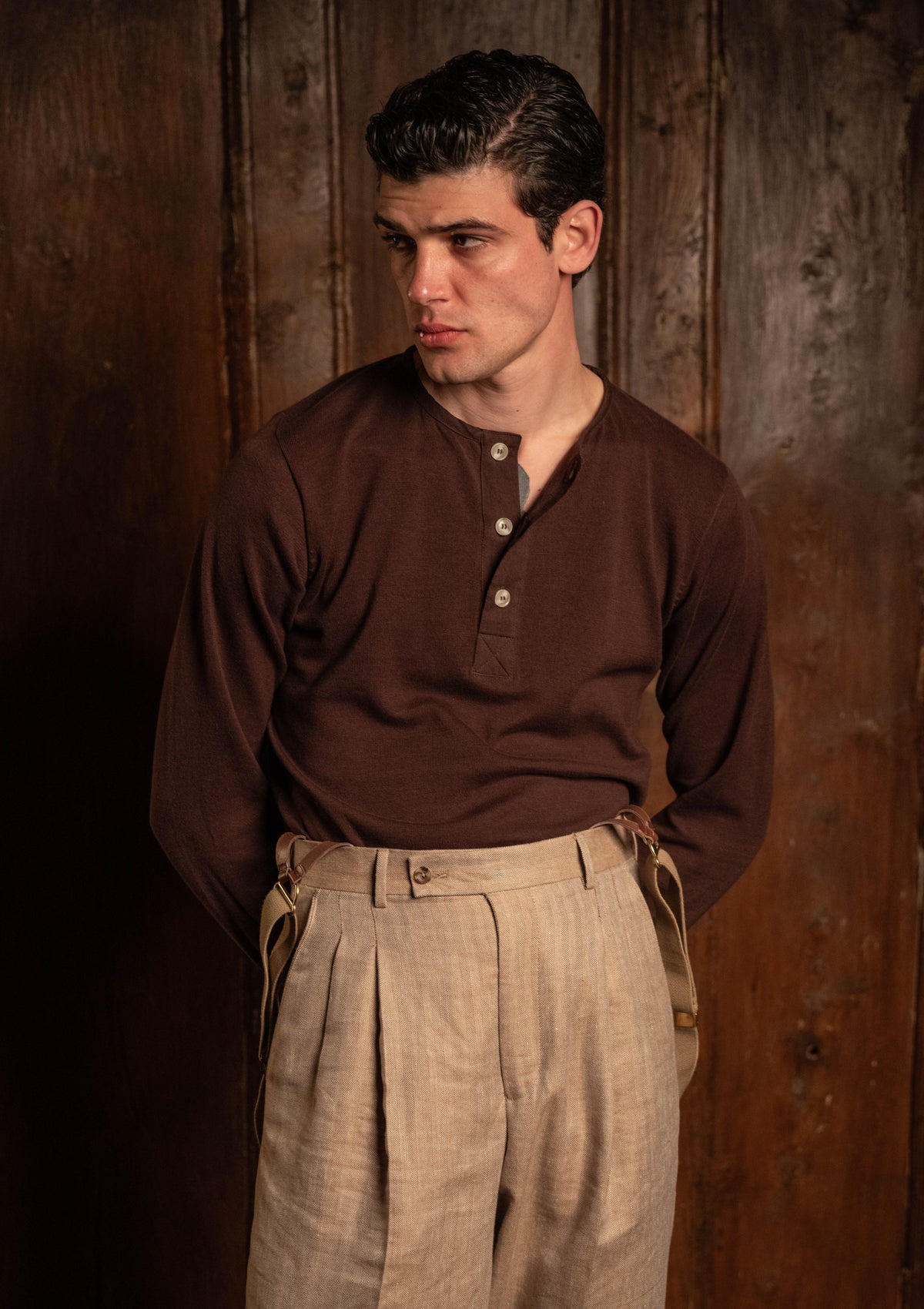 Long Sleeve Henley - Tobacco