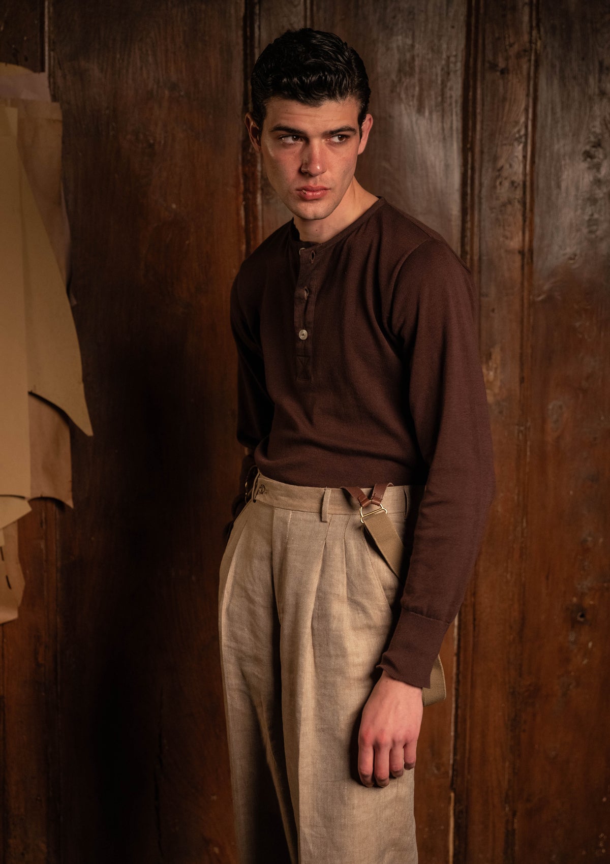 Long Sleeve Henley - Tobacco