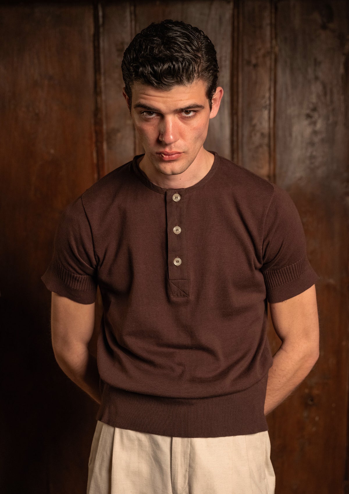 Short Sleeve Henley - Tobacco