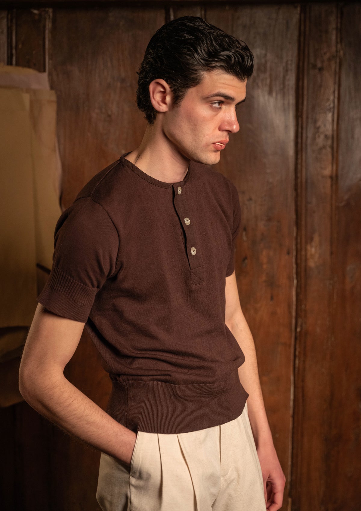 Short Sleeve Henley - Tobacco