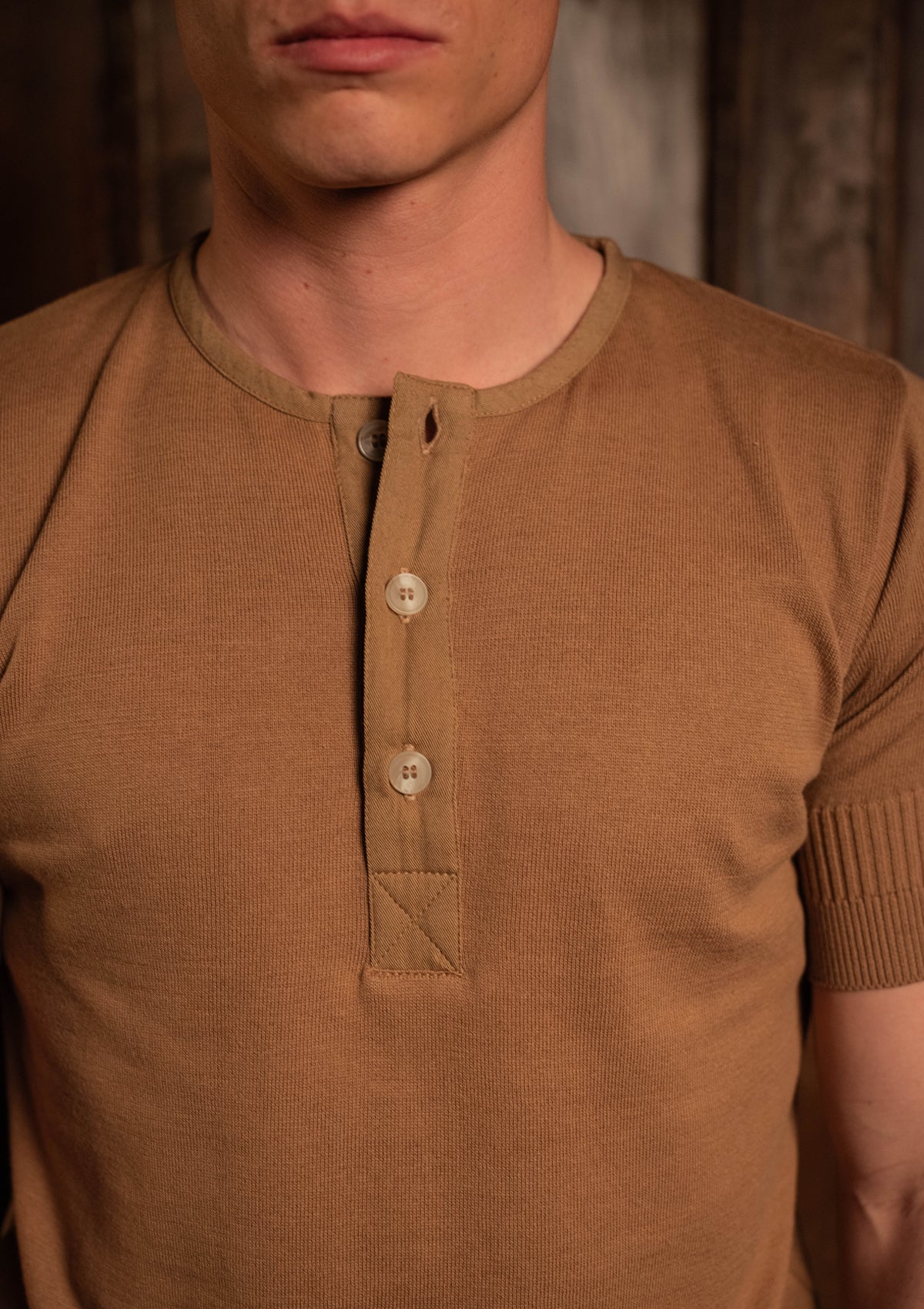 Short Sleeve Henley - Caramel