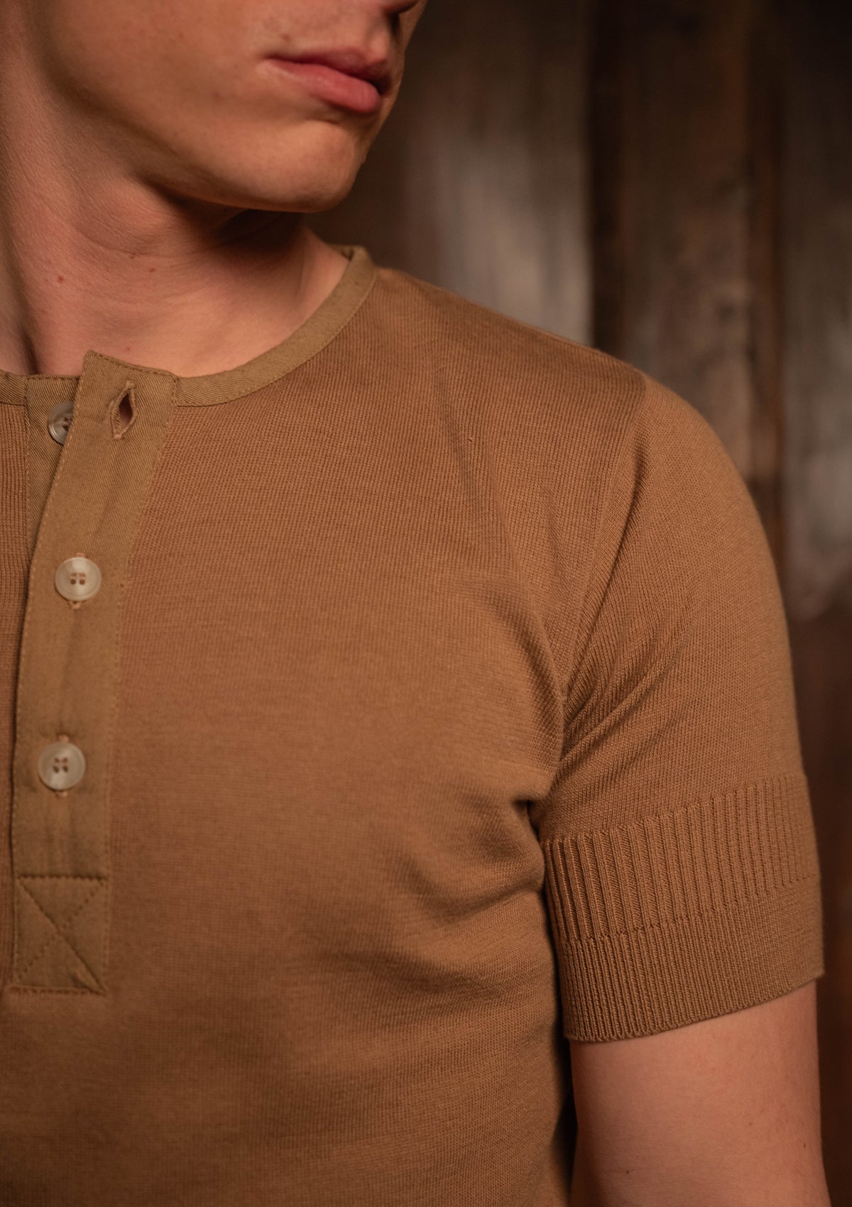 Short Sleeve Henley - Caramel
