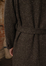 Horsley Raglan Pure Wool Belted Overcoat - Walnut & Stone Herringbone