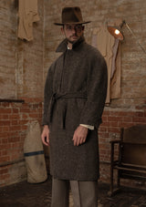 Horsley Raglan Pure Wool Belted Overcoat - Walnut & Stone Herringbone