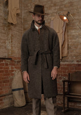 Horsley Raglan Pure Wool Belted Overcoat - Walnut & Stone Herringbone