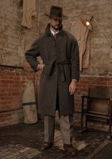 Horsley Raglan Pure Wool Belted Overcoat - Walnut & Stone Herringbone