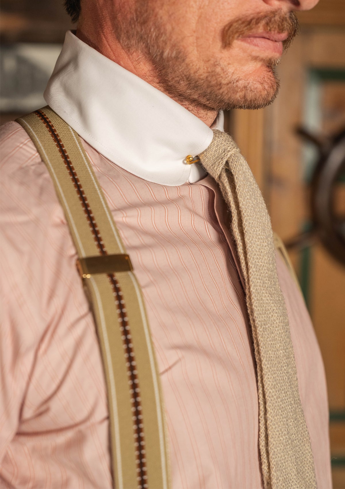 Club Collar Japanese Cotton Shirt - Redwood Stripe