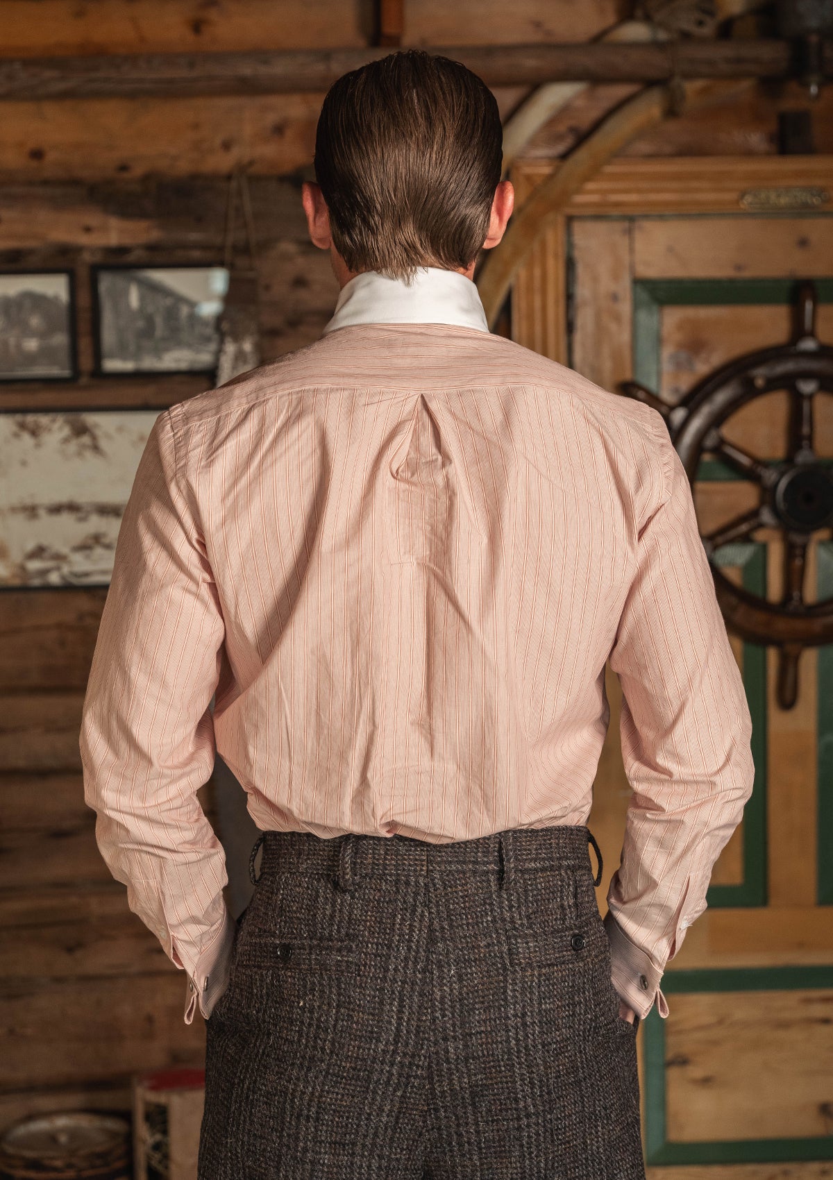 Club Collar Japanese Cotton Shirt - Redwood Stripe