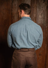 Denim Half Button Long Sleeve Workwear Shirt - Light Blue