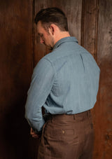 Denim Half Button Long Sleeve Workwear Shirt - Light Blue