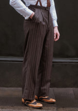 Munro Clark Trouser (Without Belt Loops) - Dark Taupe with Vintage Grey Stripe