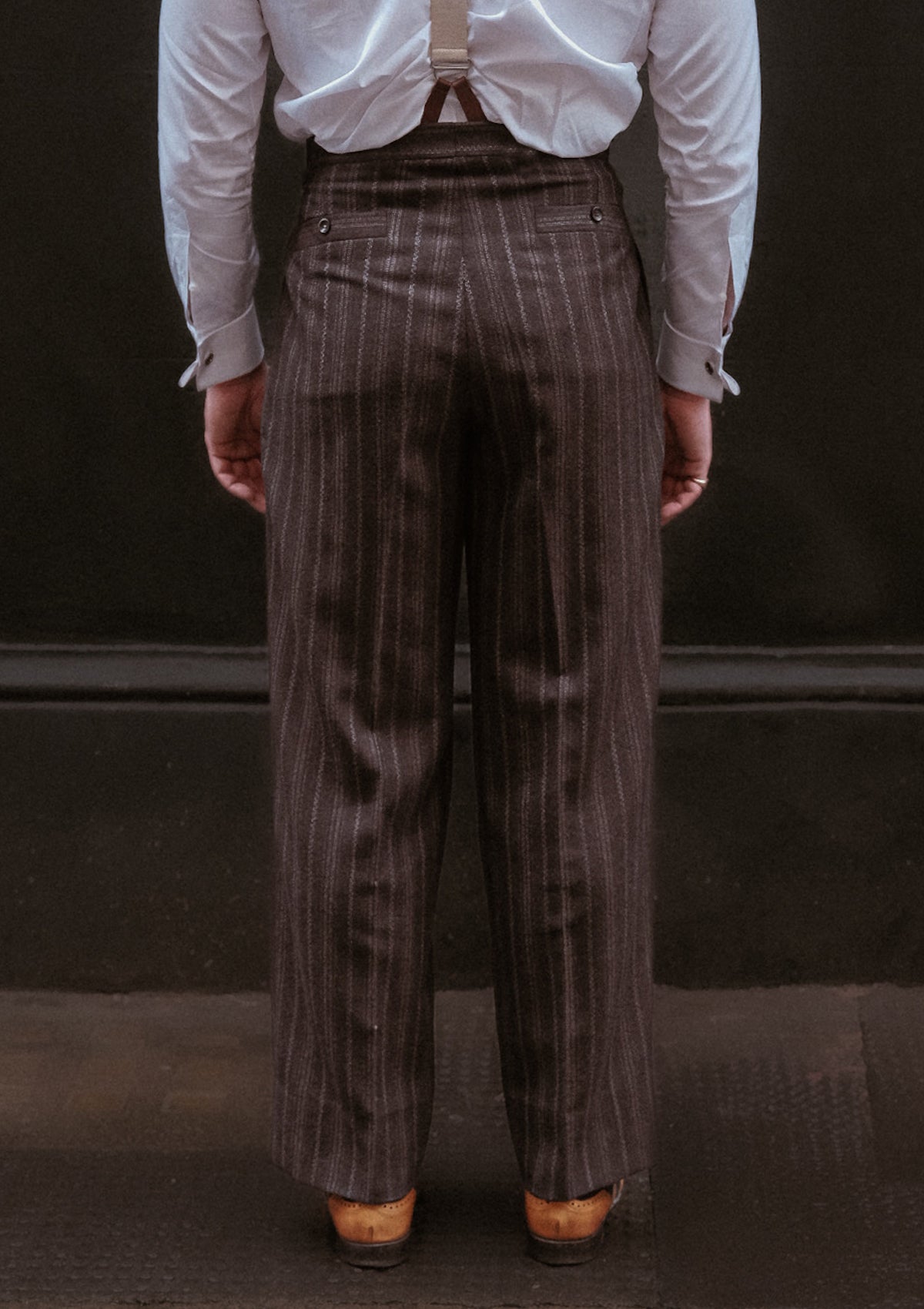 Munro Clark Trouser (Without Belt Loops) - Dark Taupe with Vintage Grey Stripe