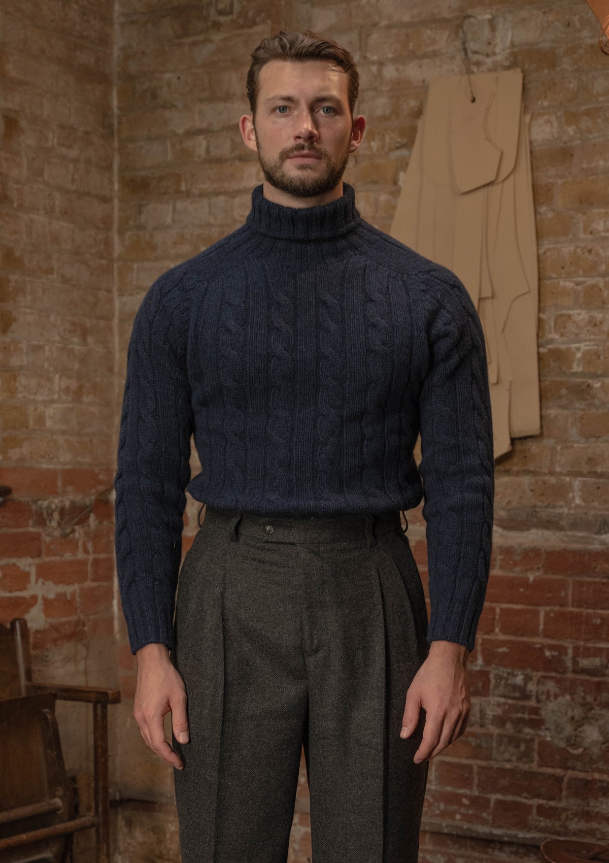Anderson Cable Knit Super-soft Lambswool Sweater - Midnight Blue